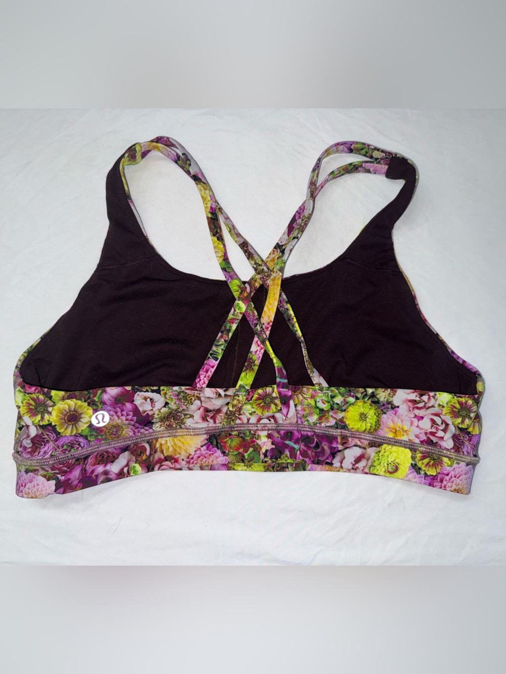 lululemon athletica Floral Print Strappy Sports Bra in Purple, Green, Yellow - Picture 2 of 4